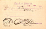 NV, RENO - Bank of Nevada  - to Bullion & Ex Bank Receipt - Postal Card (original SOLD)  2k0930
