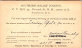 DC, WASHINGTON - Southern Relief Society - Postal Card (original SOLD) 2k0952