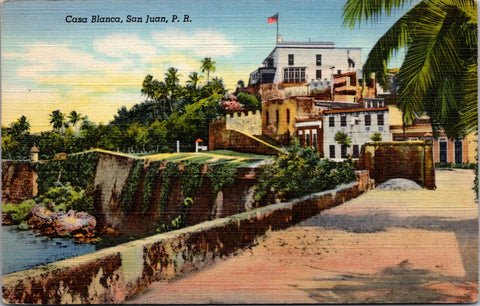 PR, San Juan - Casa Blanca and approach - linen postcard - 2k1330