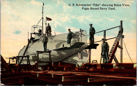 Ship Postcard - PIKE - US Submarine showing stern (original SOLD) 2k1356