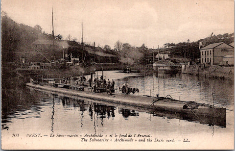 Ship Postcard - ARCHIMEDE - submarine at dock postcard - 2k1361