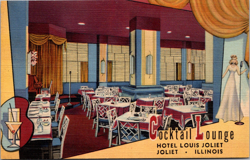 IL, JOLIET - HOTEL LOUIS - Cocktail Lounge - lady singer, cocktail glass - 2k144