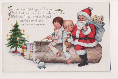 Xmas postcard - Christmas - Santa, kids on log sleigh - 500119