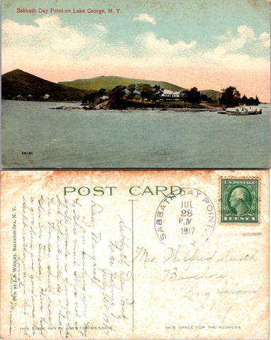 NY, Sabbath Day Point - Lake George, buildings - 1917 postcard - 500125