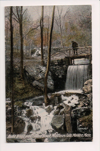 MA, Malden - Middlesex Falls bridge, man postcard - 500678