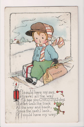 Xmas postcard - Christmas - boy on rail tracks - 500834