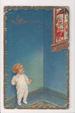 Xmas - Santa Claus peering into the window at boy - Nash postcard - 501010