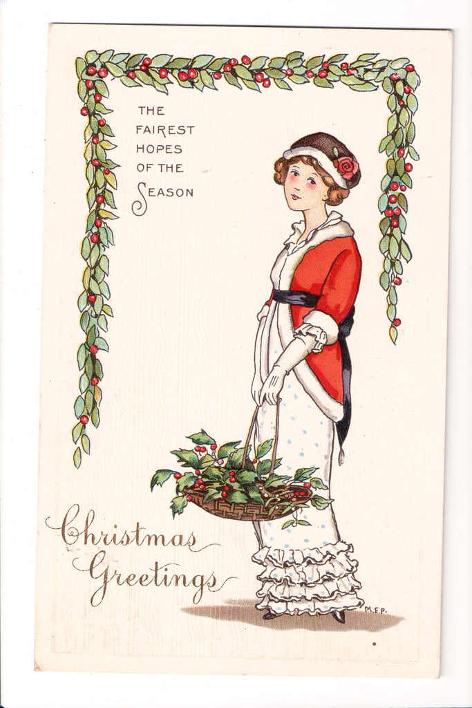 Xmas postcard - Christmas - Woman wearing a red cape - 501032