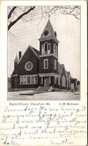 ME, Cherryfield - Baptist Church - A M Mathews postcard - 505157