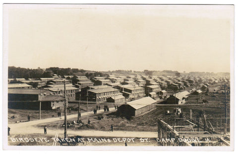 IA, Camp Dodge - aerial of Main and Depot St, construction etc - RPPC - B06703