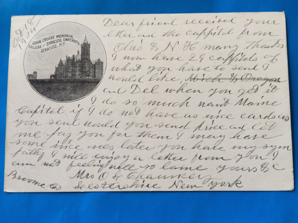 NY, Syracuse - John Crouse Memorial College inset postcard - H15051