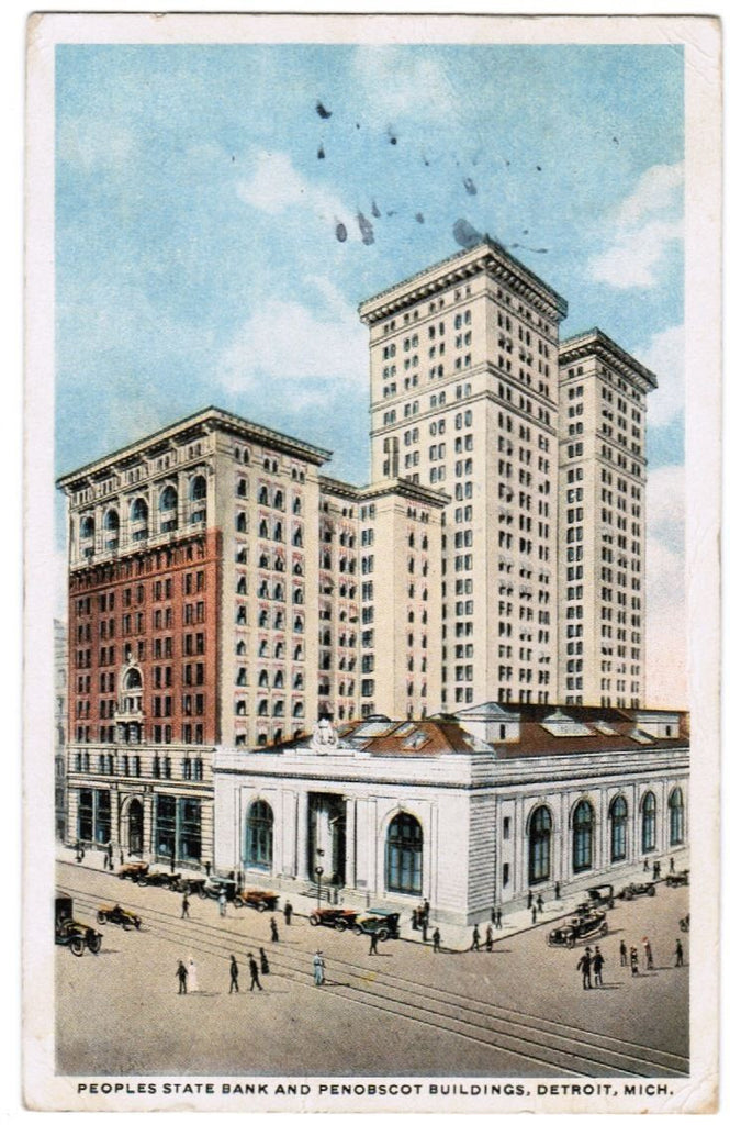 MI, Detroit - Peoples State Bank, Penobscot building postcard - F03181