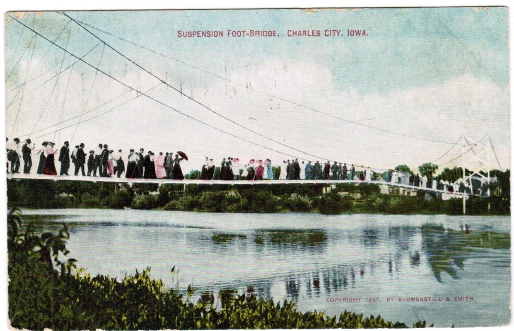 IA, Charles City - Suspension Foot Bridge - Blumenstill and Smith Card - H04105