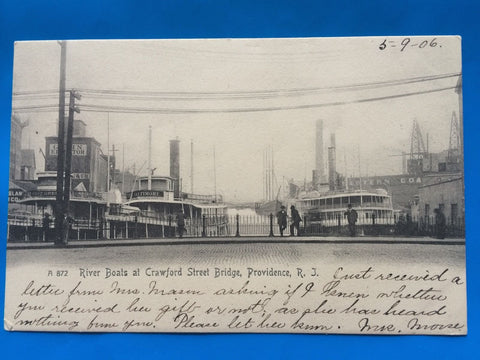 RI, Providence - Crawford St Bridge, River Boats postcard - H15073