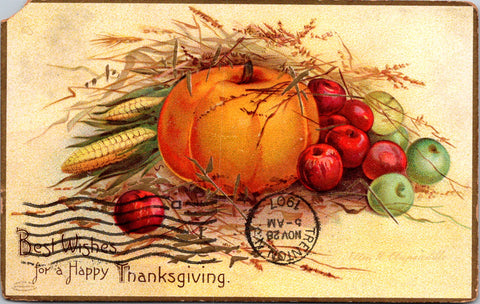 Thanksgiving - Pumpkin, corn cob, apples - Clapsaddle - 606058