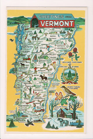 VT, Greetings from - STATE MAP postcard - 800337
