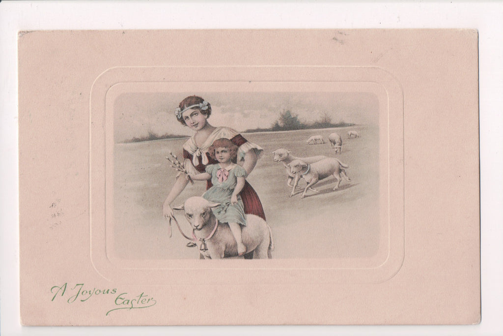 Easter postcard - girl riding a lamb - Art de Vienne #429 - 800451