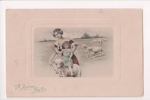 Easter postcard - girl riding a lamb - Art de Vienne #429 - 800451