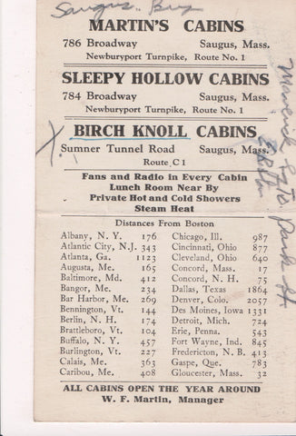 MA, Saugus - Martins Cabins 786 Broadway advertising postcard - 800549