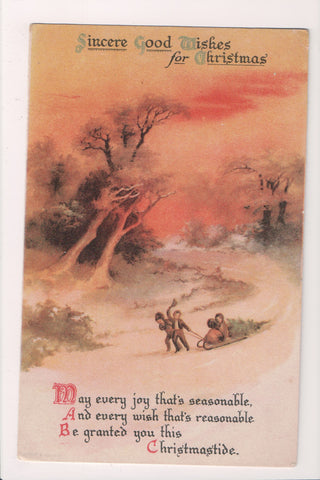 Xmas postcard - Christmas - kid pulling sled w/tree - 800589