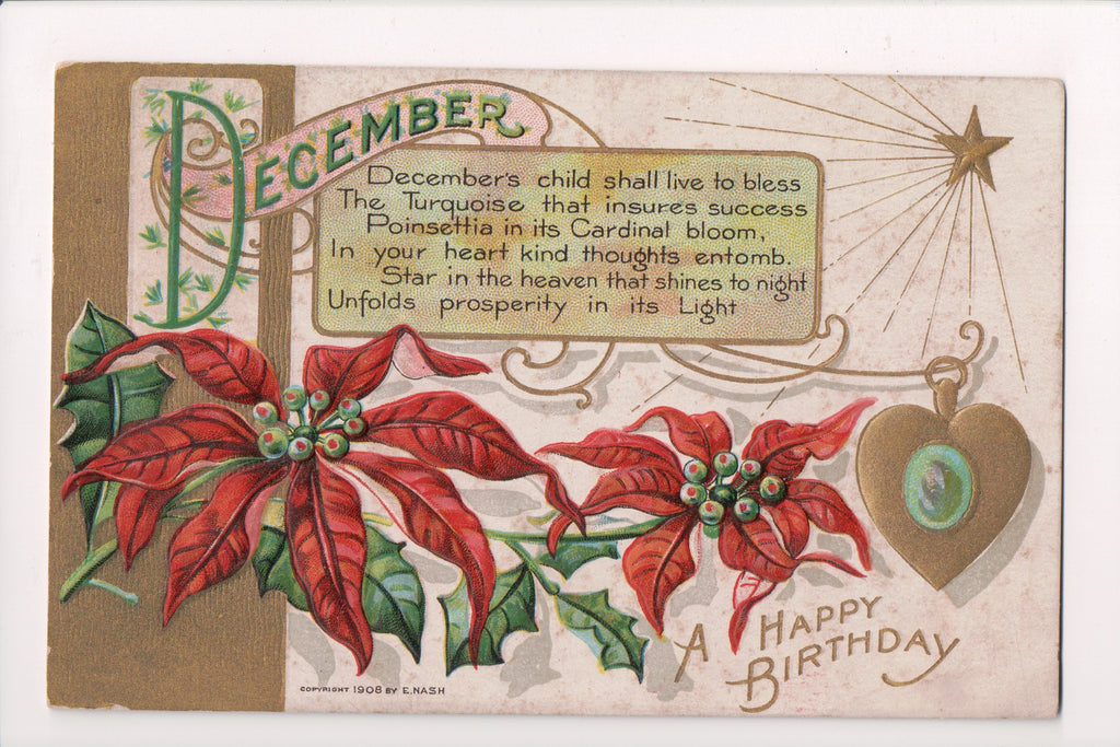 Xmas - DECEMBER - E Nash, Happy Birthday, turquoise in heart - 800987