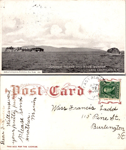 NY, LAKE CHAMPLAIN - Juniper Island, Rock Dunder postcard - A06136