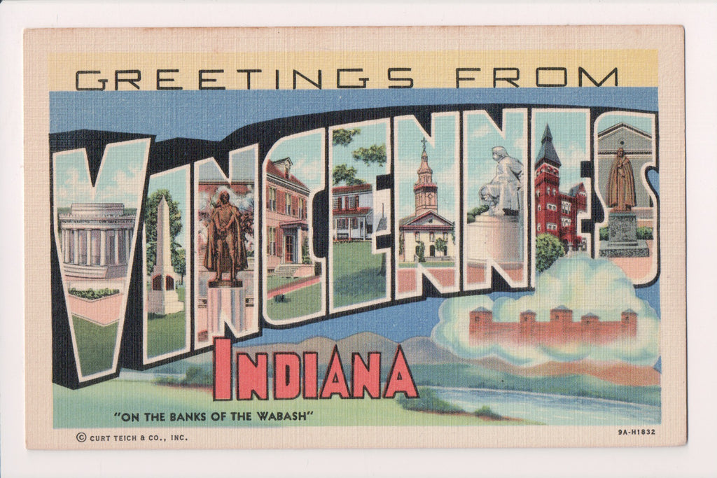 IN, VINCENNES - Large Letter greetings - Curt Teich - A06170