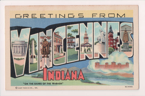 IN, VINCENNES - Large Letter greetings - Curt Teich - A06170