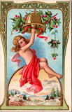 New Year - girl hanging on bell - Nash postcard - A06198