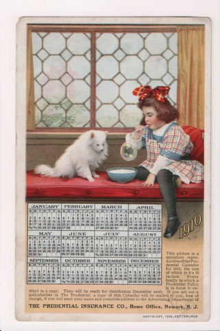 NJ, NEWARK - 1910 Calendar, girl blowing bubble, dog Advertisement - A06457