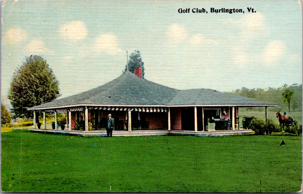 VT, Burlington - Golf Club bldg, man, horse - 1912 postcard - A06519
