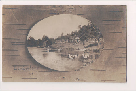 VT, LONDONDERRY - Lowell Lake, buildings - bark image RPPC - A06879