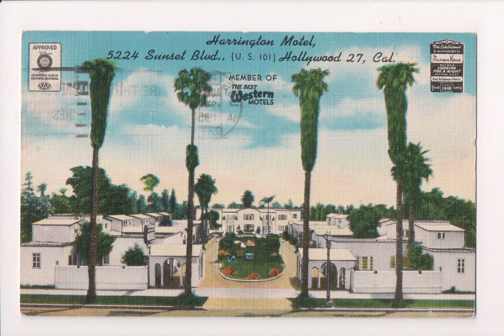 CA, Hollywood -  Harrington Motel - 1950s postcard - A06921