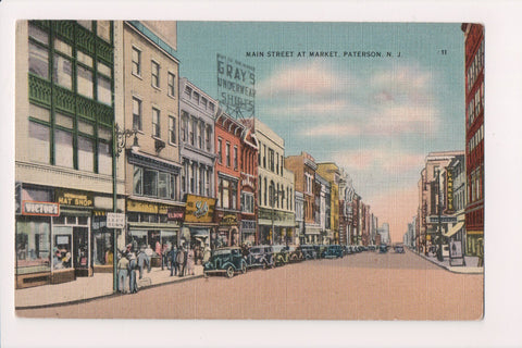 NJ, PATERSON - Main St - signs:  Victor, Grays, Larkeys etc postcard - A06933