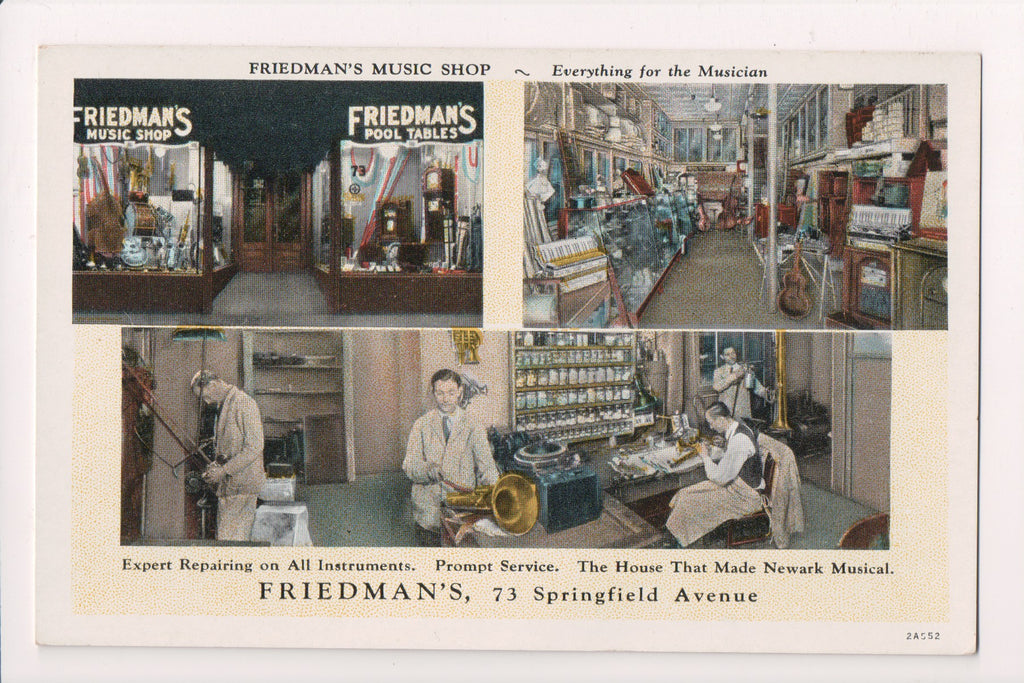 NJ, NEWARK - Friedmans Music Shop - Curt Teich postcard - A06937