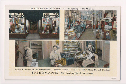 NJ, NEWARK - Friedmans Music Shop - Curt Teich postcard - A06937