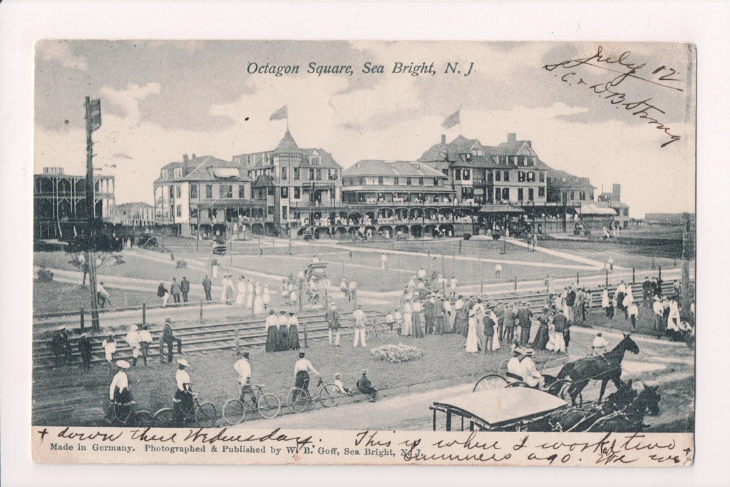 NJ, SEA BRIGHT - Octagon Square with people, bikes etc (original SOLD) A06946