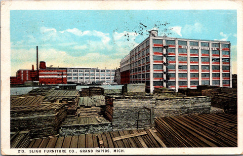 MI, GRAND RAPIDS - Sligh Furniture Co - lumber on dock - 1923 postcard - A07015