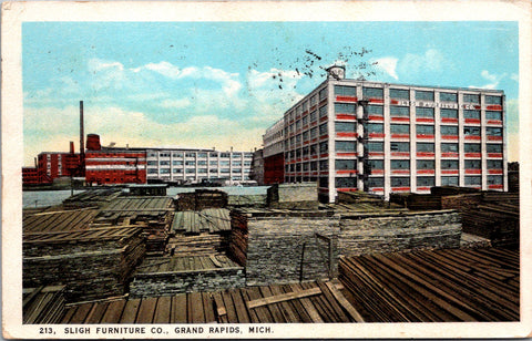 MI, Grand Rapids - Sligh Furniture Co - lumber on dock - 1923 postcard - A07015