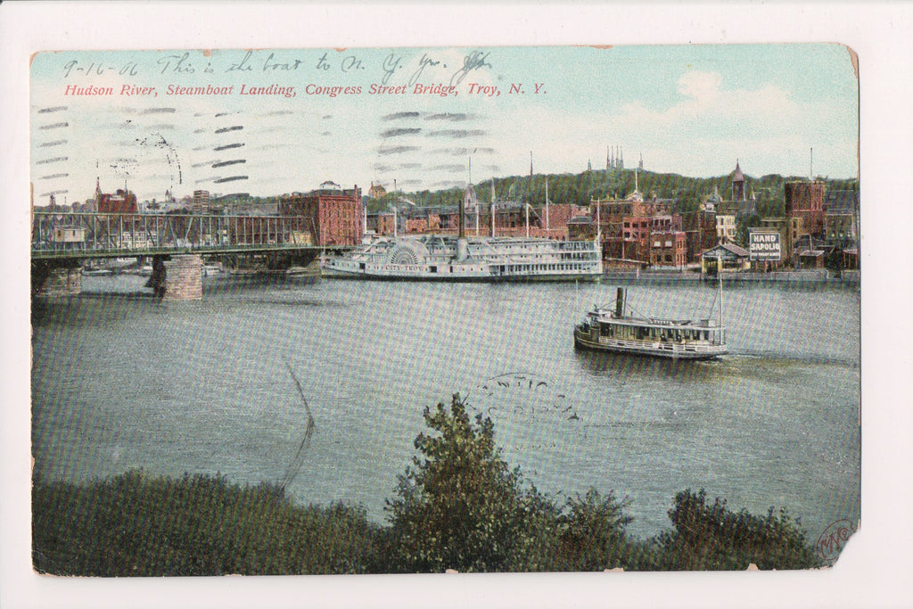 NY, TROY - Congress St Bridge, Steamboat City Troy, Landing - A07108