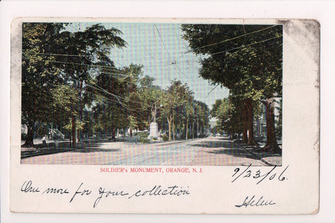 NJ, Orange - Soldiers Monument in street postcard - A07124