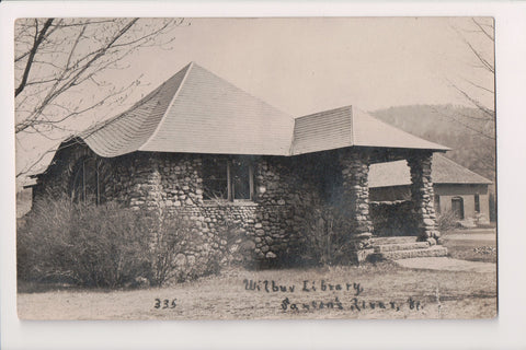 VT, SAXTONS RIVER - Wilbur Library closeup - 1908 RPPC postcard - A10127