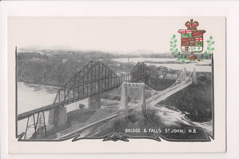 Canada - St John, NB - Bridge & Falls - coat of arms postcard - A12081