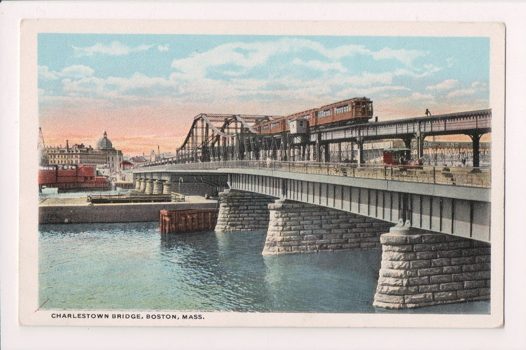 MA, BOSTON - Charlestown Bridge w/stats postcard - A12133
