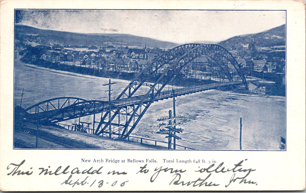 VT, BELLOWS FALLS - ARCH BRIDGE (new) - 648' 3" length on 1905 postcard - A12144