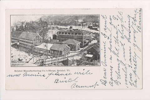 VT, Bristol - Bristol Manufacturing Co Shops - 1906 postcard - A12162