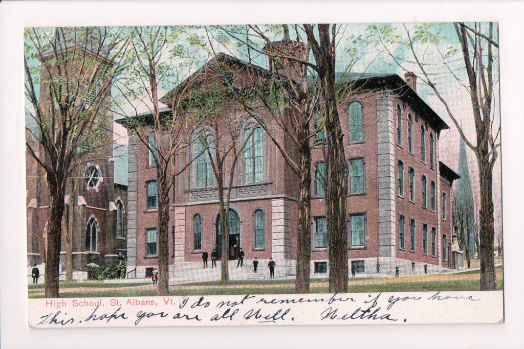 VT, St Albans - High School - @1908 postcard - A12255