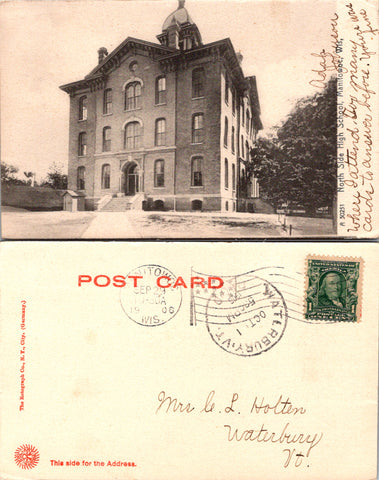WI, Manitowoc - North Side High School @1906 postcard - A12259