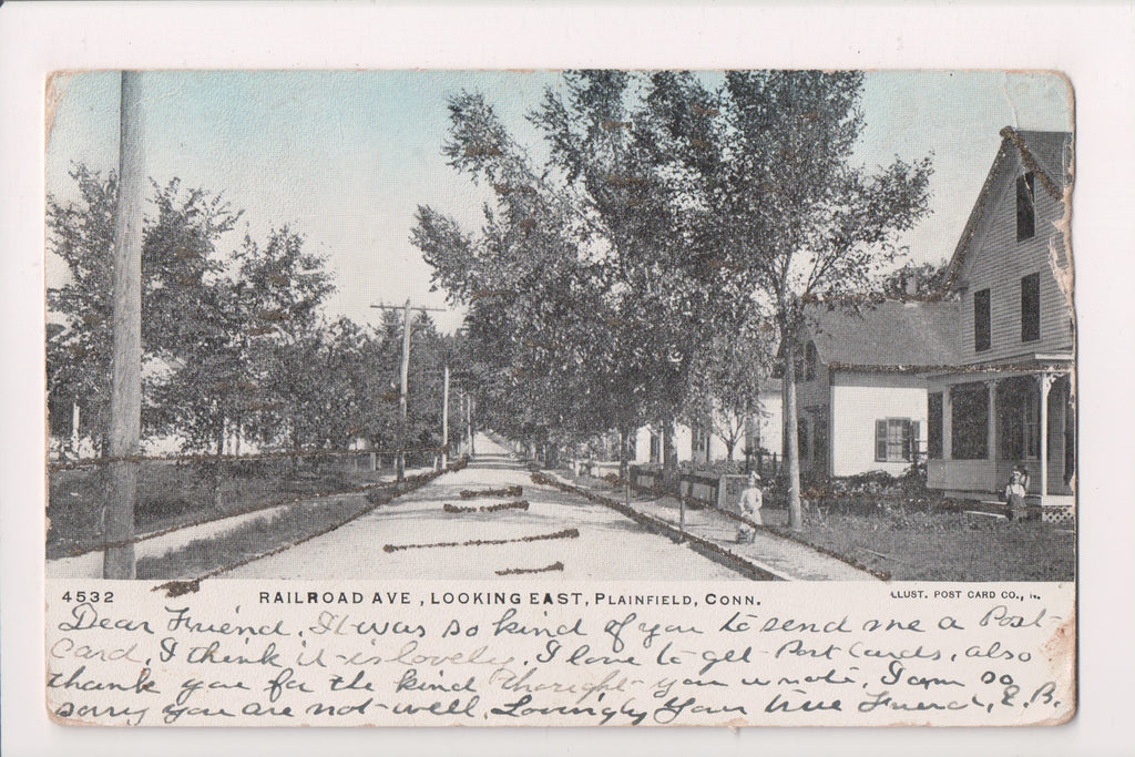 CT, PLAINFIELD - Railroad Ave, people @1907 postcard - A12513