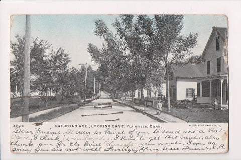 CT, Plainfield - Railroad Ave, people @1907 postcard - A12513